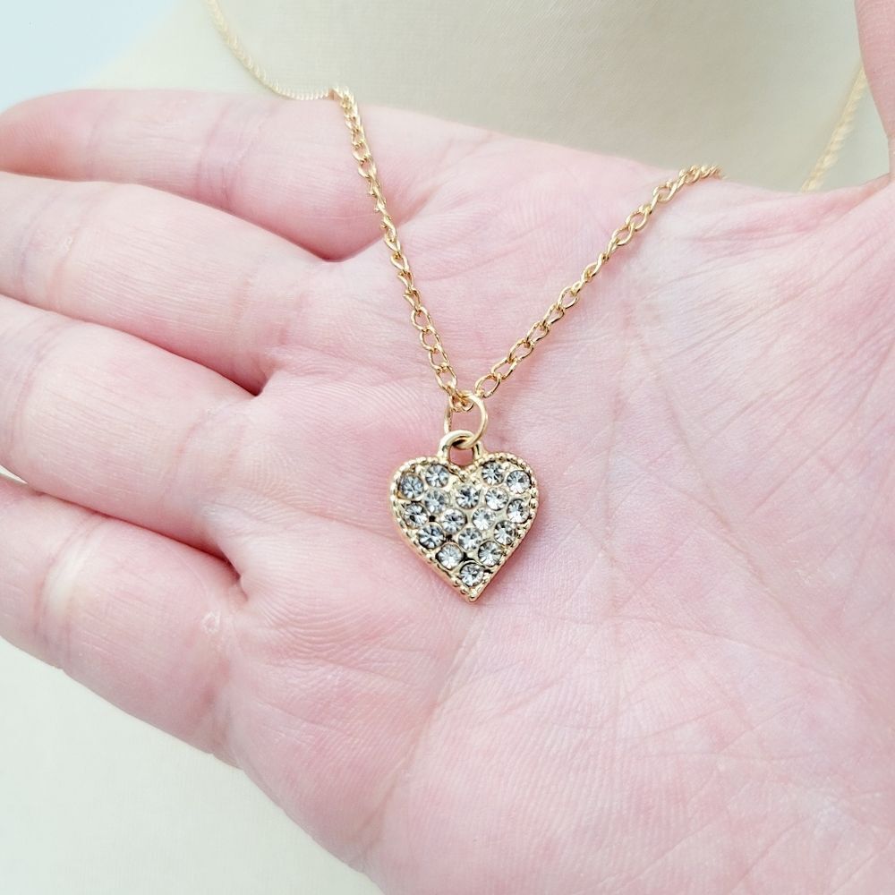 2/$20 Brand New Gold Tone Heart Rhinestone Necklace